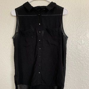 Sheer Black Button Front Tank Top